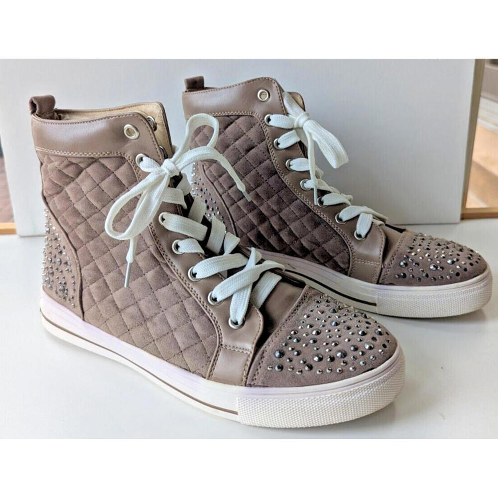 Womens High Top Sneakers Brown Sz 8 Wild Diva Sparkle Bling Fashion Shoe Excel